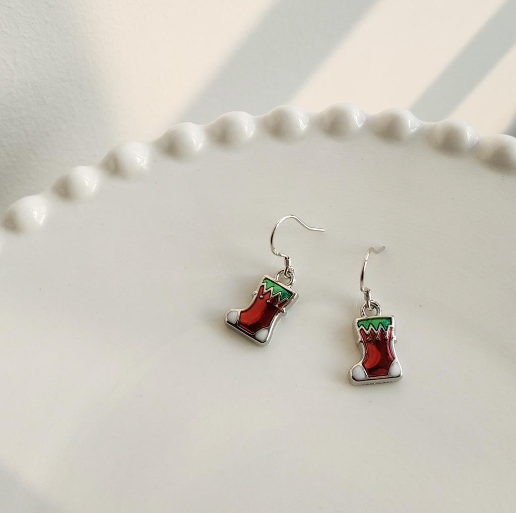 Festive Christmas S925 Silver Needle Women's Drop Glaze Earrings - Elegant Holiday Jewelry.