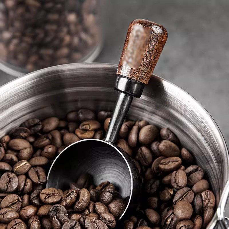 Walnut Handle Coffee Spoon Long Handle Coffee Bean Spoon Short Handle Stainless Steel Coffee Powder Measuring Spoon Kitchen Tool