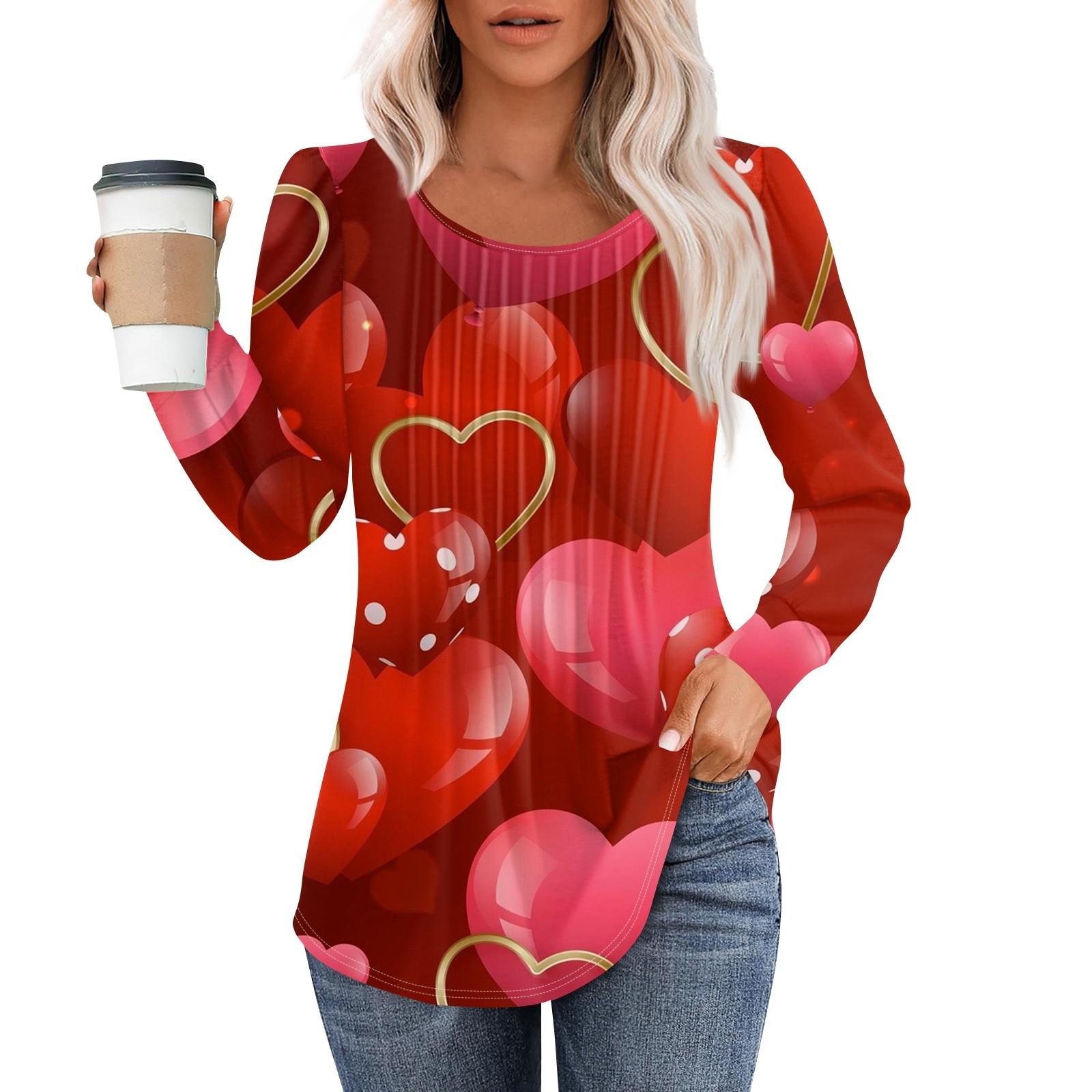 

Рубашки с длинным рукавом для женщин, топы, нарядные повседневные блузки, плиссированные топы-туники с круглым вырезом M красный