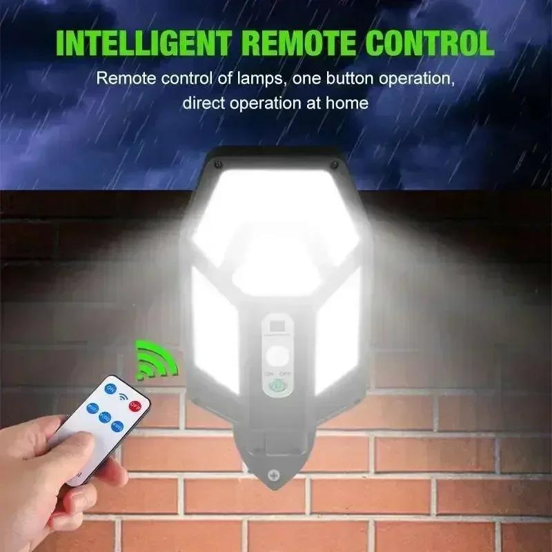 Super Bright Solar Wall Lamp 55LED Outdoor Sunlight Motion Sensor Street External Light Garden Yard Lantern with Remote Contro