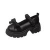 Bow high heel with skirt French single shoes women's 2025 autumn new thick heel thick sole Mary Jane small leather shoes