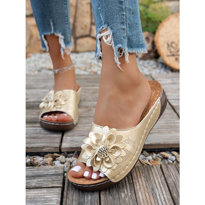 Wedge Slippers Women's Summer 2025 New Flower Cut-out Platform Plus Size Open-toe Sandals