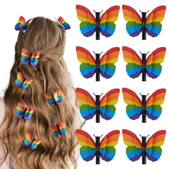 8Pcs Women Hair Clips Rainbow Butterfly Decor Hairpins 3D Wing Design Perfect Size Women Girls Hair Pins Hair Accessories