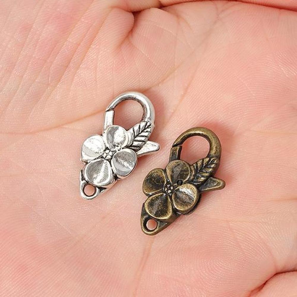 10Pcs/lot Antique Silver Flower Lobster Clasp Hooks for Necklace Bracelet Chain DIY Jewelry Accessory Findings 26*15MM