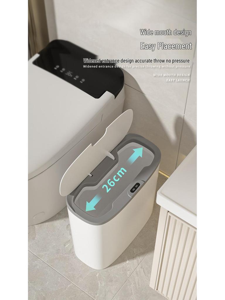 Smart Bathroom Sensor Trash Can - Quiet Flip-Top with Gentle Open/Close