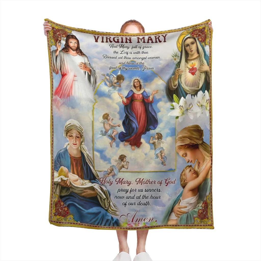 Manta Virgen De Guadalupe Blanket Bible-Verse Prayers Virgen Mary Blanket Mother of God Inspirational-Jesus Throw Blankets Cozy Soft for Couch Sofa