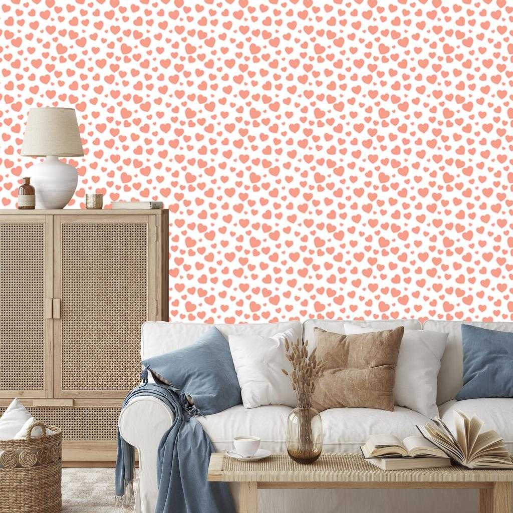 Heart Wallpaper Coral, White and Peach 50x1000