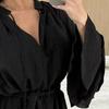 Summer Ruffle Long Sleeve Dress for Women Casual V Neck A-line Swing Mini Dress with Belt Irregular Vacation Dress
