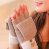 Winter Gloves Warm Flip Half&Full Finger Color Blocking Convertible Typing Glove