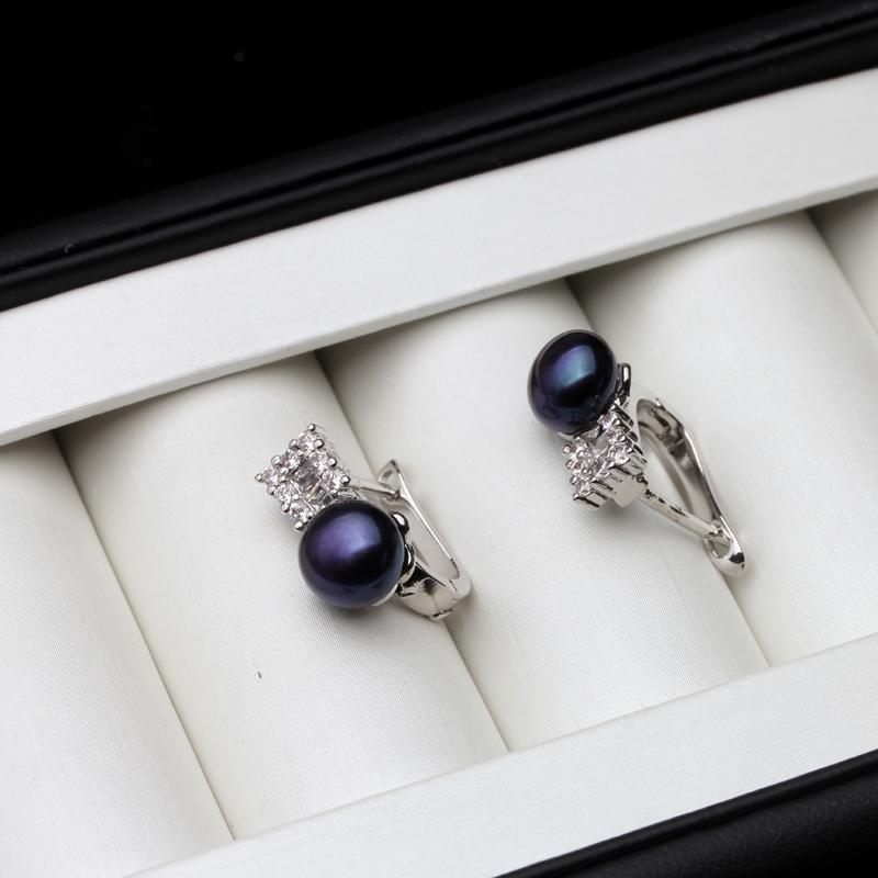 925 Sterling Silve Clip on Earrings Pink,Real Natural Freshwater Black Pearl Earrings for Women Wife Mother Birthday Gift White