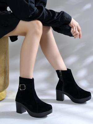 Shoetopia Womens  Chunky Heel Short Booties with Non-Slip Sole, Comfortable Trendy Ankle Boots | Soft Cushioned Sole | Casual, Party & Winter Wear