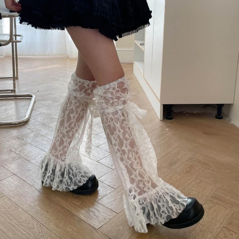 Womens Knee High Leg Warmer Socks Sweet Lace Ankle High Bandage Leg Sleeve Boot Long Tube Lace Leg Sleeve Calf Covers