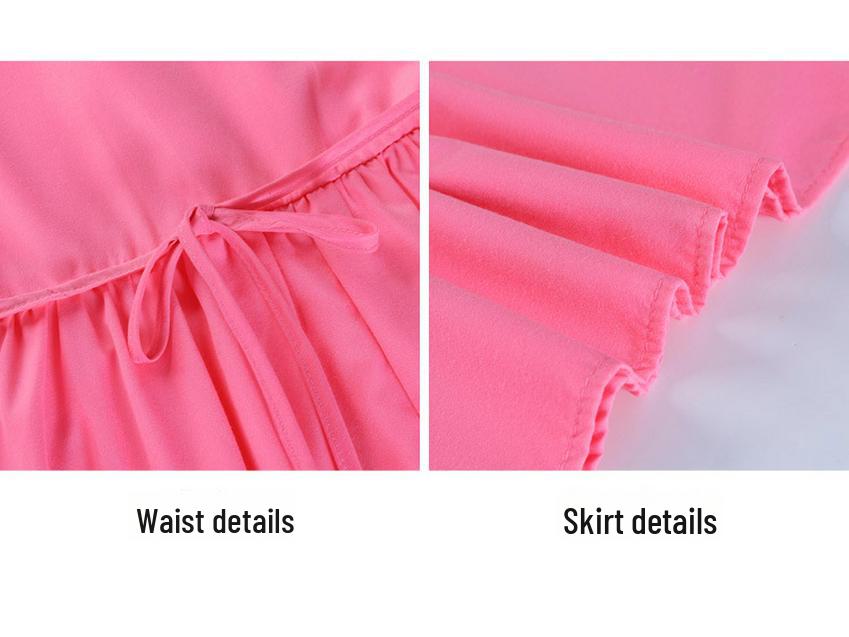 2025 Sommer Rosa Französisches Langes Kleid für Kinder - High-End, Kalter Stil mit Gemäßigter Taille und Puffärmeln