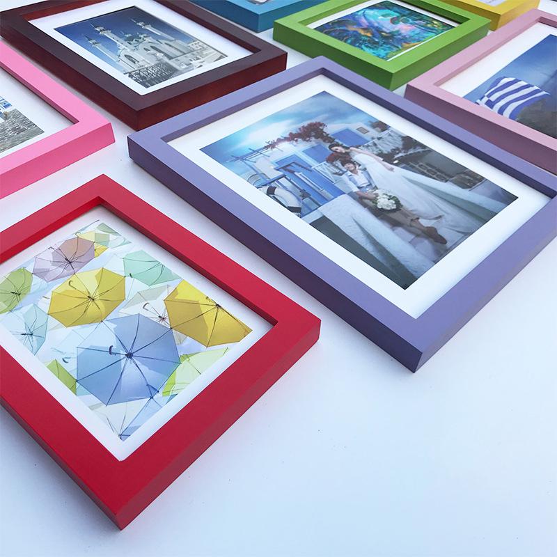 Wooden Colorful Creative Wall Calligraphy Photo Frame Poster Certificate Box Multi Size Drawings Poster Display Ornaments