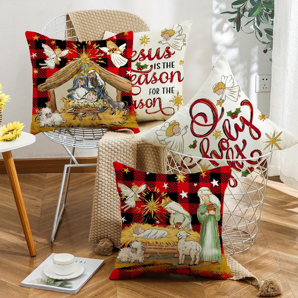 Jesus Christmas Atmosphere Linen Material Digital Letter Printing Home Decoration Sofa Cushion