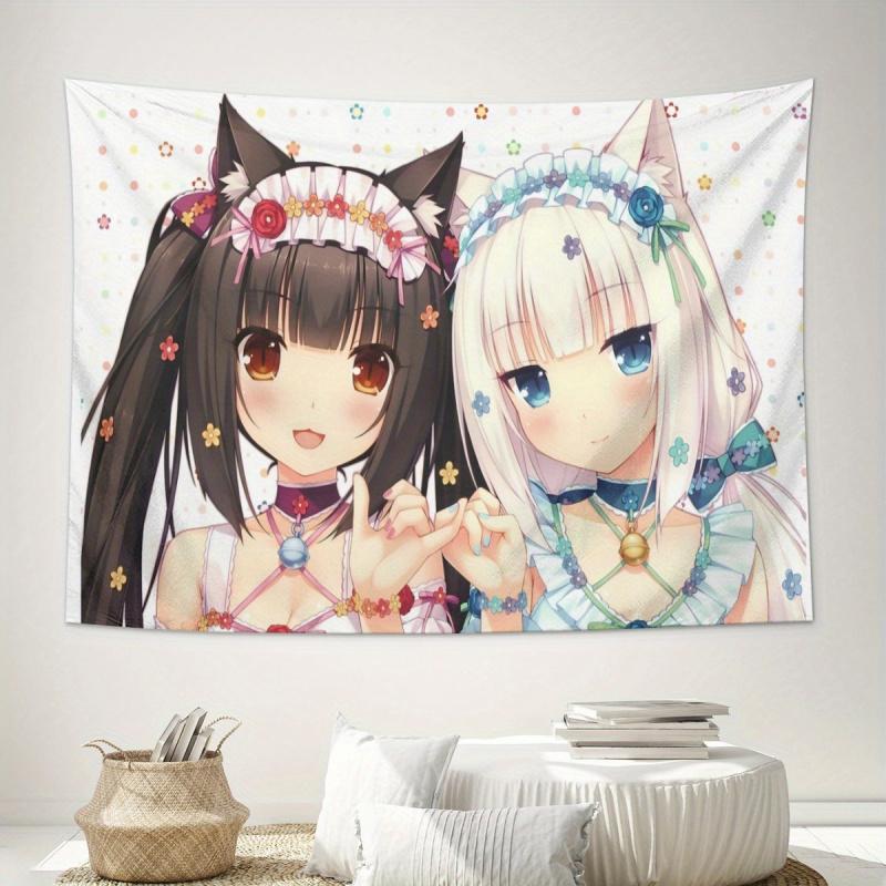 VIKAMA Nekopara Chocola Vanilla Tapestry Anime Cat Ear Girl Wall Hanging for Girls Bedroom Dorm Decor