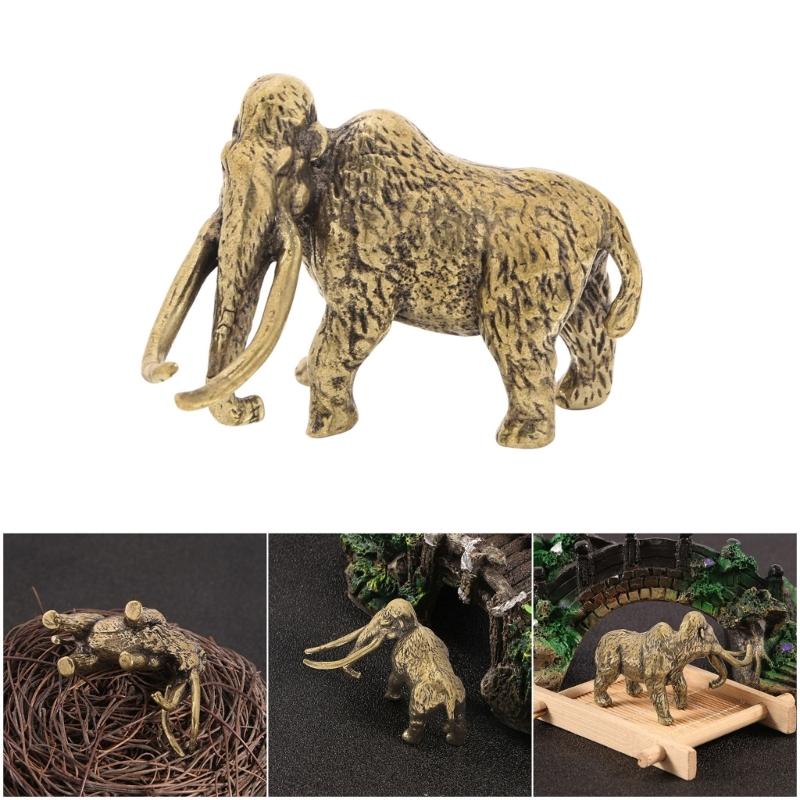 Brasses Tusked Elephant Miniature Figurine with Distressed Finish Antique Sculpture For Living Room Desktop Decors Gift
