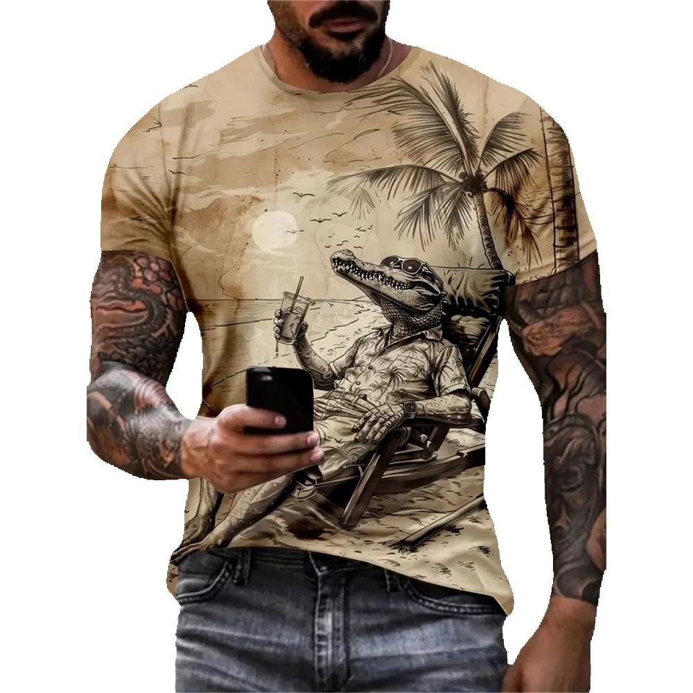Summer Men Street Casual Clothing Vintage 3D Funny Animal Print Short Sleeve O Neck Oversized