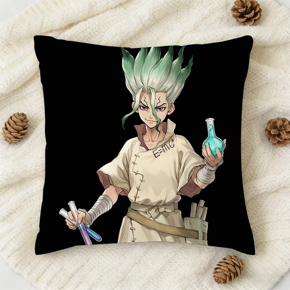 Anime Dr Stone  Senku Ishigami Doublesided Printed Square Decorative Cushion Cover for Sofa Living Room Home Decor