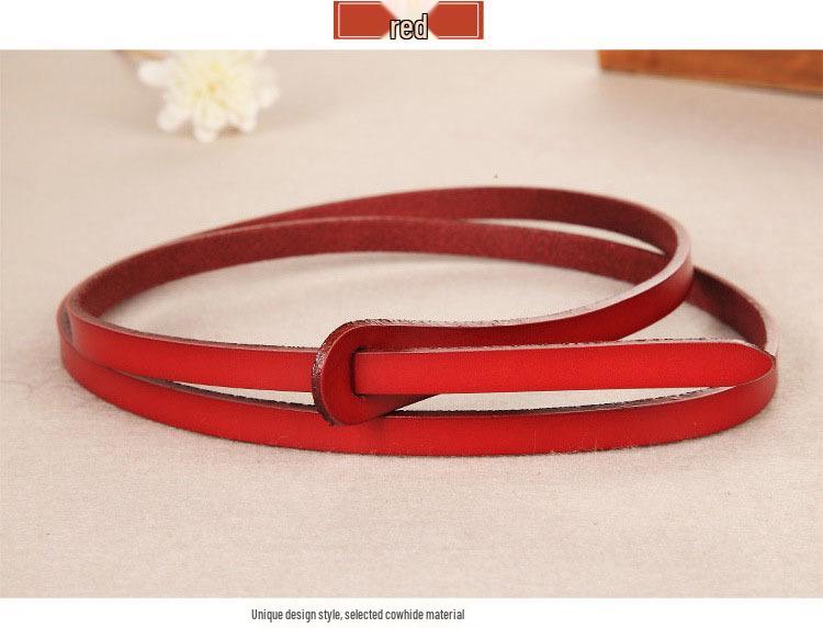 Plattichi Korean Retro Genuine Leather Ladies' Decorative Knotted Red Belt