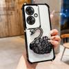 KEYSION Shockproof Plating Phone Case for OPPO Reno11 F 5G Clear TPU Glitter Jewelled Swan Kickstand Back Cover for OPPO Reno11F 5G
