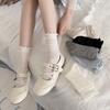 Ballet-Style Lace Mid-Calf Cotton Socks for Women - Trendy Korean/Japanese Design, Hollow Breathable, Perfect for Spring and Autumn