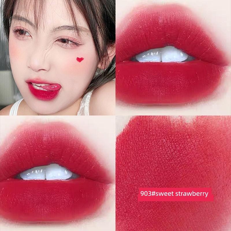 Lip Lacquer Velvet Matte Finish White and Non-Fading No Stain on Cup Waterproof Lipstick Student Party Plain Caramel Chestnut Color