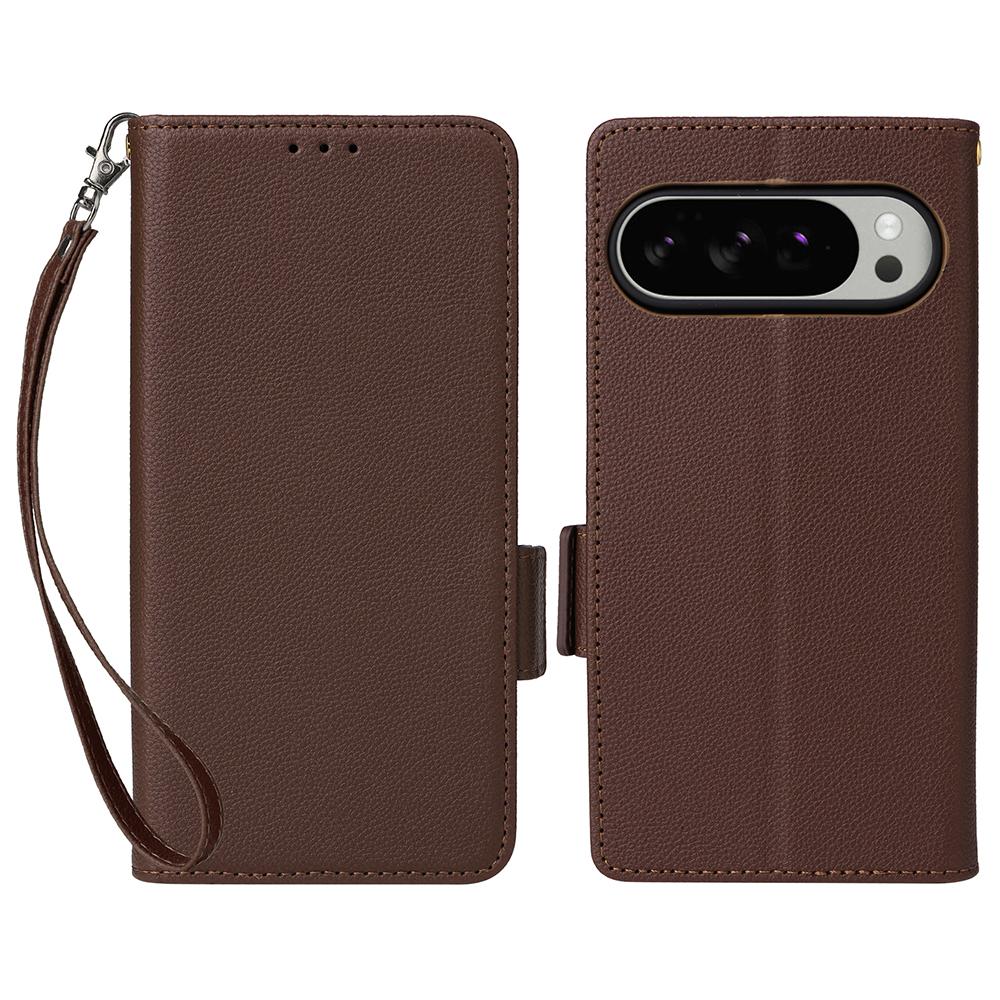 For Google Pixel 10 Pro XL Case with Wrist Strap Litchi Texture PU Leather Wallet Phone Cover