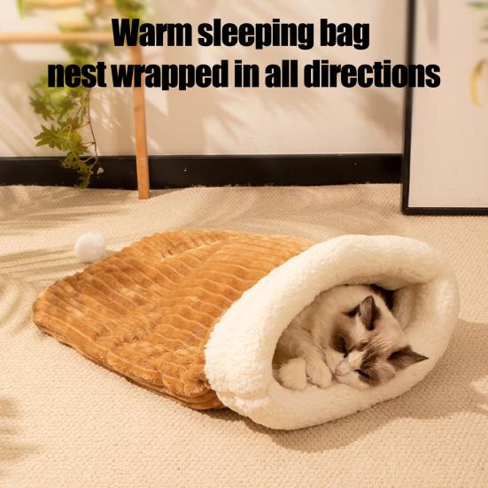 Cat Sleeping Bag Cozy Winter Plush Cat Sack Warm Pet Bed Cave Kittens Tunnel Calming Bed Pet Hideaway for Kittens Puppies Rabbits