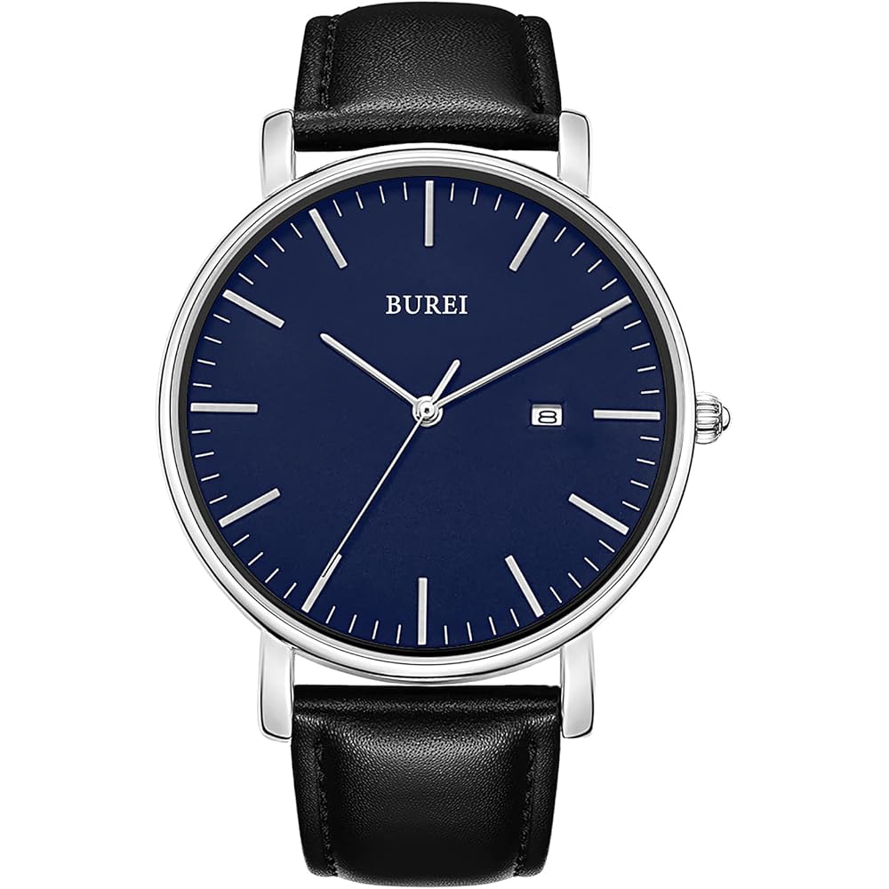 BUREI Men s Analog Quartz Watch Black Waterproof Simple Casual Business Date Design