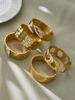 18K Gold Plated Honeycomb Pattern Stainless Steel Wide Bracelet with Zirconia Inlaid - European & American Fashion.