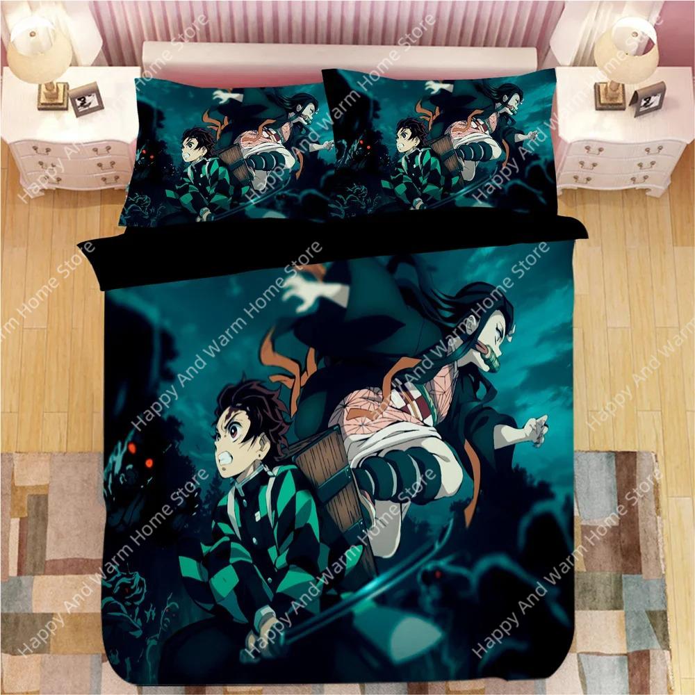 

Comforter Demon Slayer Bedding Sets Cartoon Boys Single Double Size Soft Bedclothes Home Decor Anime Comforter Comforter (quilt)-EU Single(135*200cm)3pcs