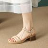 Sandalias de punta cuadrada para mujer, zapatos de tacón medio grueso, Punta abierta, cómodos, combinan con todo, moda, verano,
