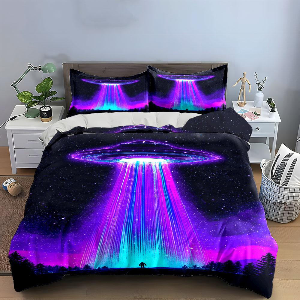 UFO Beaming Over Trees. Bedding Sets Duvet Cover Sets Duvet Covers Pillowcases(1*Duvet Cover 2*Pillowcases Without Duvet Insert)