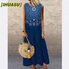 IHUASU Fashion Summer Spring Sleeveless O-Neck Casual Dresses