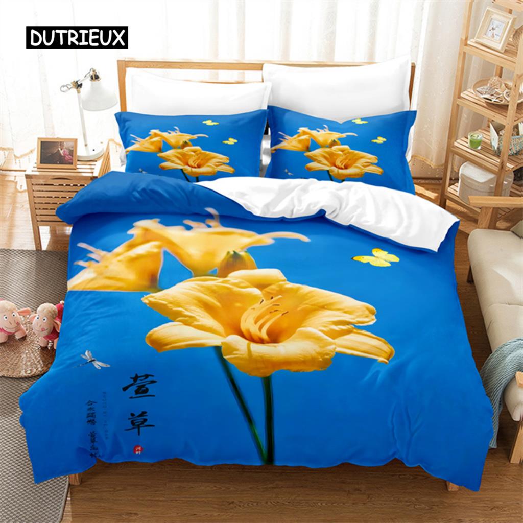 Yellow Flowers Queen Size Sleep Bedding Collection Bed Cover Collection Bedding Digital Printing Bed Linen King Size Size Bed Cover Collection Bedding