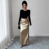 2025 Autumn and Winter New Metal Decorated Pleated Hip Covering Slit Design Slimming Skirt