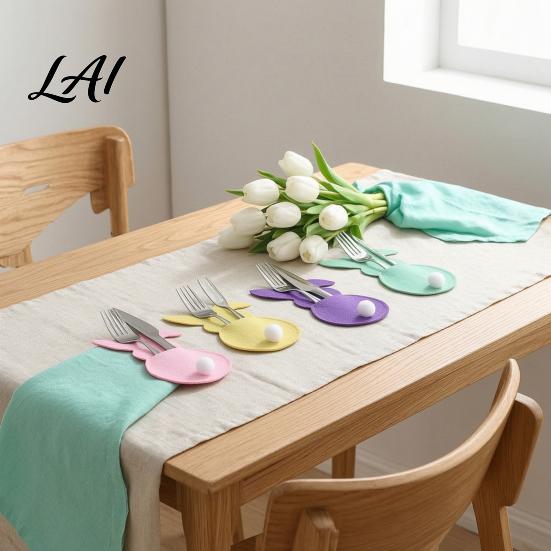 Decorative Fork Spoon Pouch 4 Pcs Easter Bunny Cutlery Holders Felt Tableware Bags Cute Rabbit Utensil Holiday Party Supplies Sleeve Spring