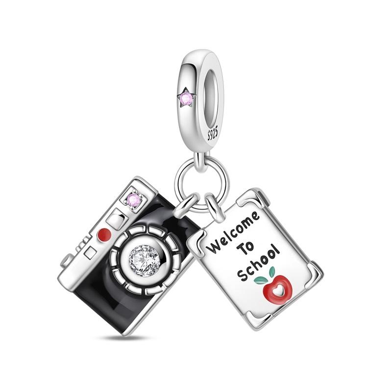 Original 925 Silver Graduation Charms Mortarboard Beads Flower Pendants for Bracelet Necklace DIY Jewelry Gift