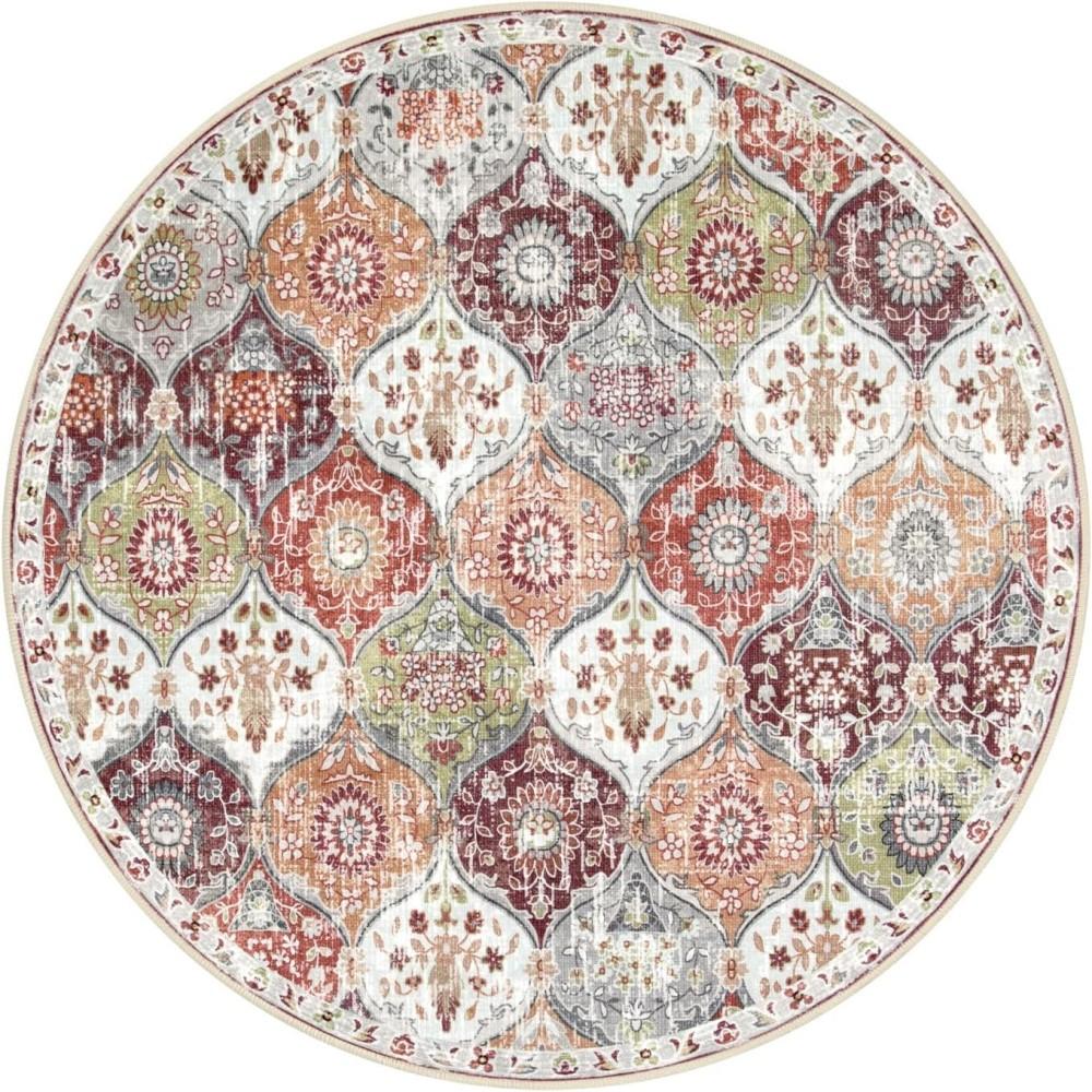 Tapete redondo, tapete circular, estampa de flores étnicas, antiderrapante, boêmio, tapete macio e lavável para sala de estar, quarto, cozinha 160x160cm-63x63in