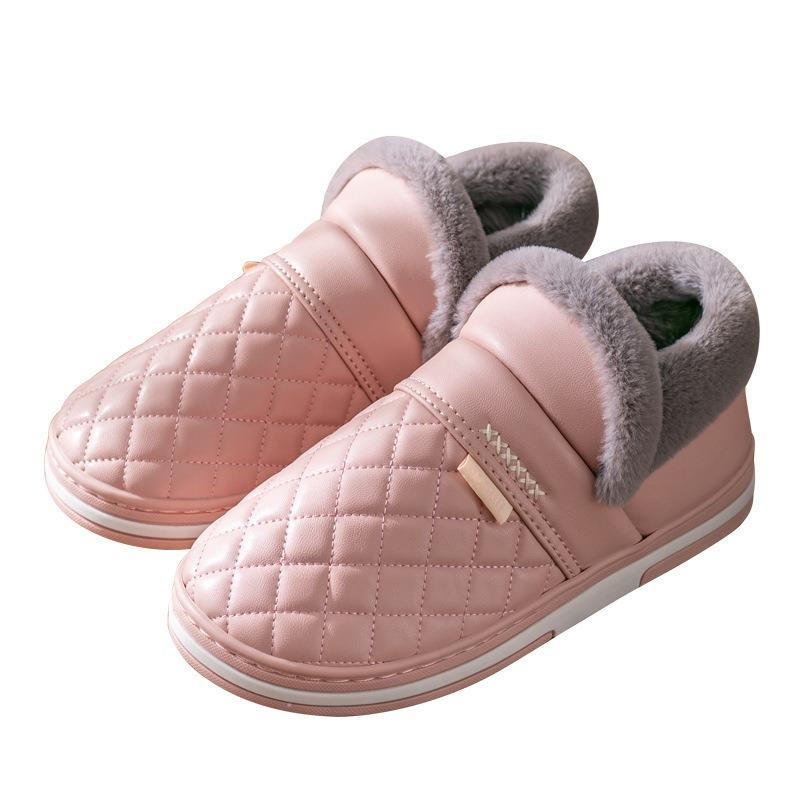 Waterproof slippers winter simple leather cotton home non-slip warm couple bag with cotton men and women home leisure