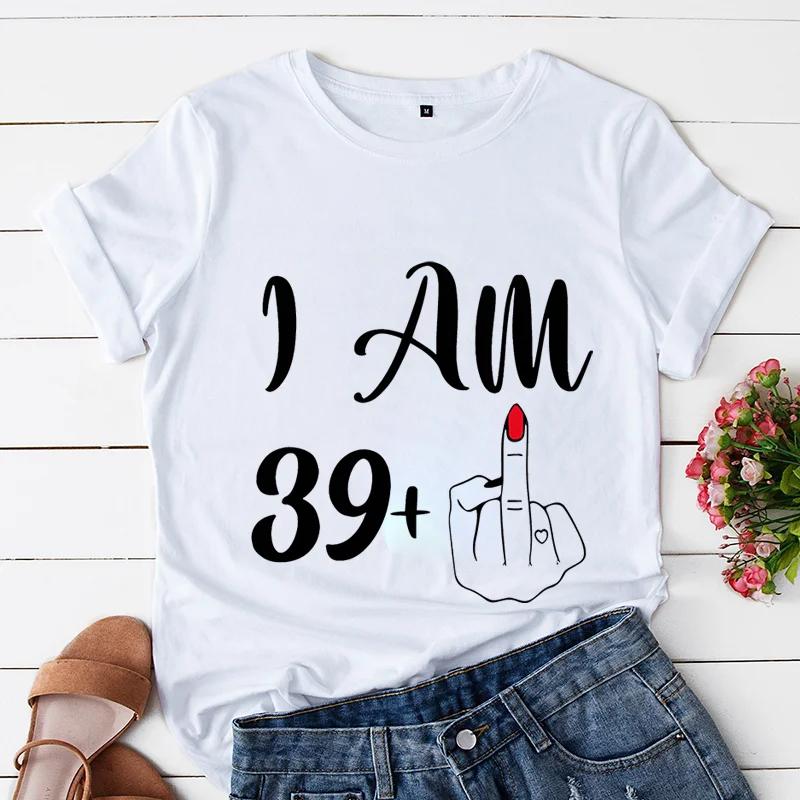 I Am 39/49 Plus Middle Finger Print Women T-shirts Short Sleeve Female Tshirts Middle Finger Graphic Grey Tee T Shirt Y2k Tops