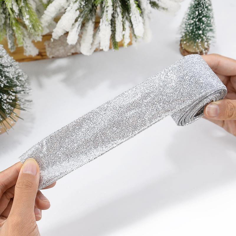 2M Christmas Ribbon Gold Silver Polyester Gliter Ribbon DIY Xmas Tree Bow Ornaments Kids Gifts Packaging Navidad Home Decoration