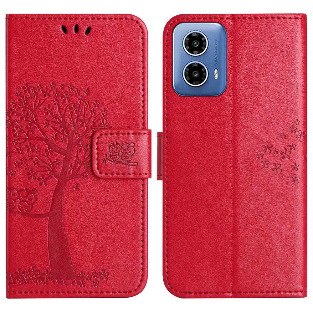 For Motorola Moto G35 5G Case PU Leather Owl Tree Imprinted Wallet Phone Cover
