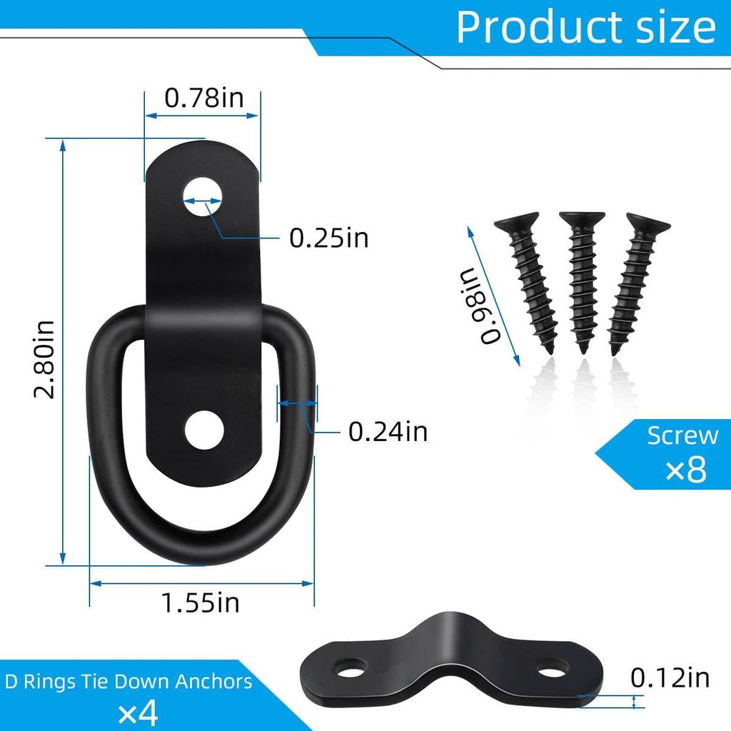 4 Pack D Rings Tie Down Anchors Heavy Duty Tie Down Hooks For Truck Bed Bracket Trailer Tie Downs D-Ring Anchor D Lashing Ring For Cargo Trailers