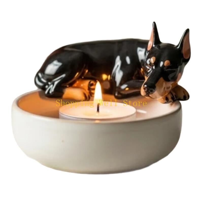 KX4B Dog Lover Gift Resin Light Holders Hand Paint Designs Safe for Pet and Meditations Space