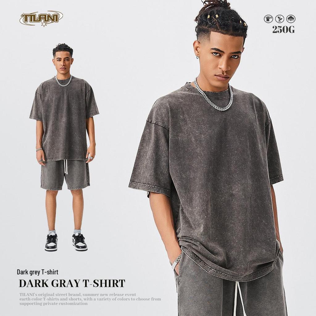 TILANI Men's Retro Washed Cotton Short-Sleeve T-Shirt