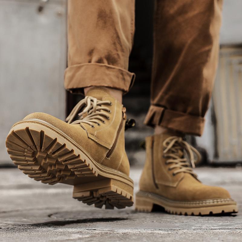 Autumn Winter Shoes for Men Cow Leather Short Boots High Tops Genuine Leather Casual Shoes Plush Work Ankle Boots