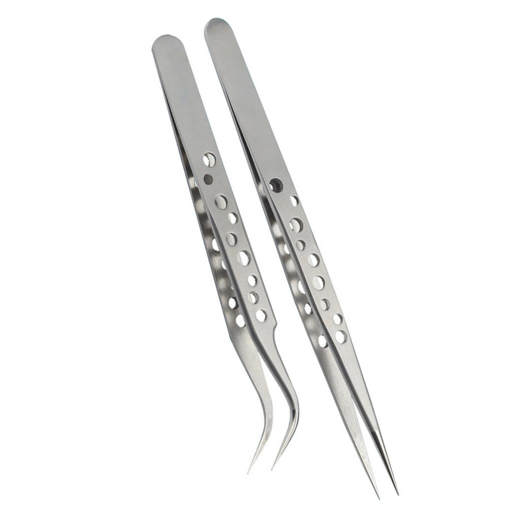 2pcs Stainless Steel Precision Curved And Straight Tweezers Set for Gardening and Model Making with Ergonomic Design