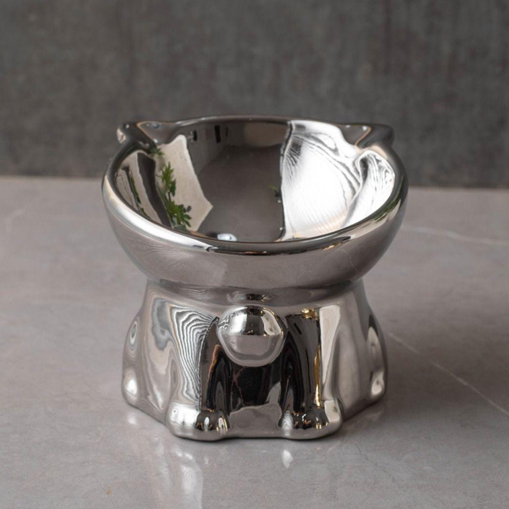 Anti-Spill Ceramic Cat Bowl Cat Shaped Cat Water Bowl Elevated Pet Food Feeder Cat Drinking